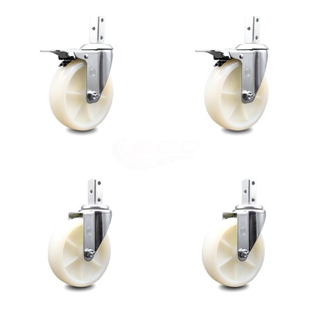 Service Caster 5 Inch Nylon Wheel Swivel 3/4 Inch Square Stem Caster Total Lock Brakes, 2PK SCC-SQTTL20S514-NYS-34-2-S-2